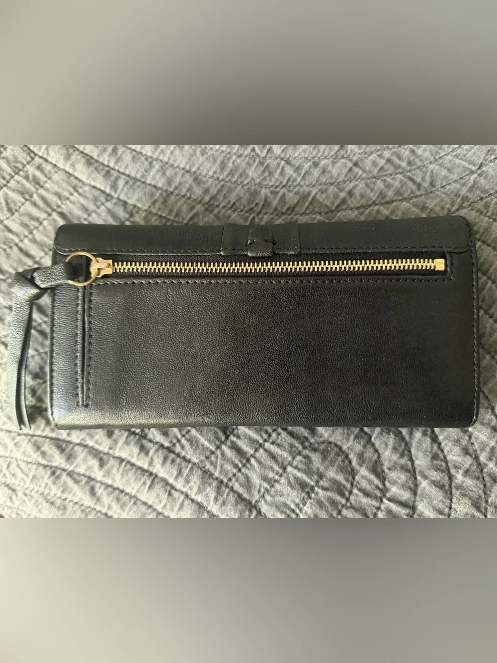 Chloé / Chloe Gray & Black Authentic June Leather Bow Clutch Wallet